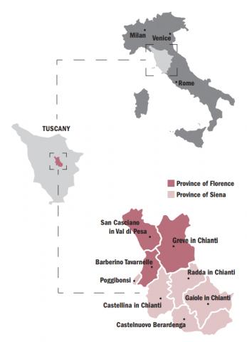 Das Anbaugebiet des Chianti Classico DOCG - (c) aus der Broschüre 'Passport to Chianti Classico'